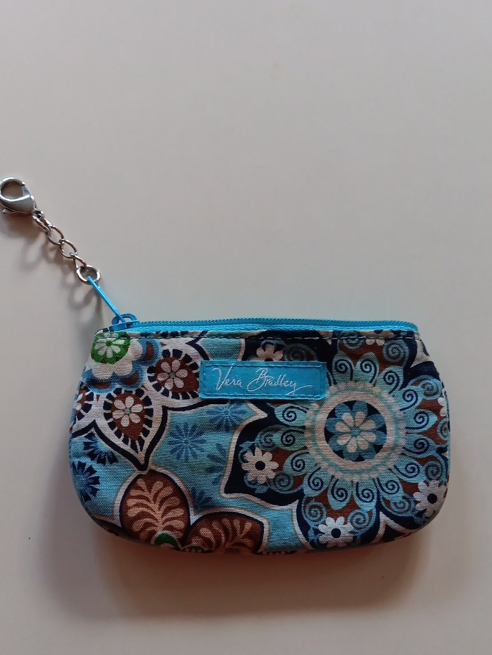 Vera Bradley Blue Floral Quilted Coin Pouch with Clip